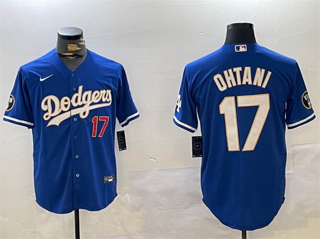 Los Angeles Dodgers #17 Shohei Ohtani Blue Vin Patch Cool Base Stitched Jersey - Click Image to Close